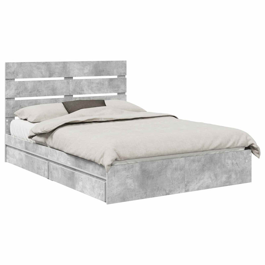 Opslag bed met hoofdeinde Beton Grijs 150 x 200 cm Bewerkt hout
