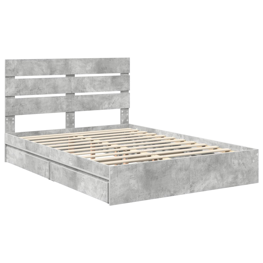 Opslag bed met hoofdeinde Beton Grijs 150 x 200 cm Bewerkt hout