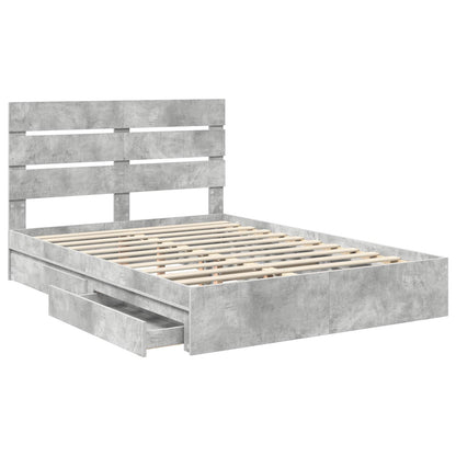 Opslag bed met hoofdeinde Beton Grijs 150 x 200 cm Bewerkt hout