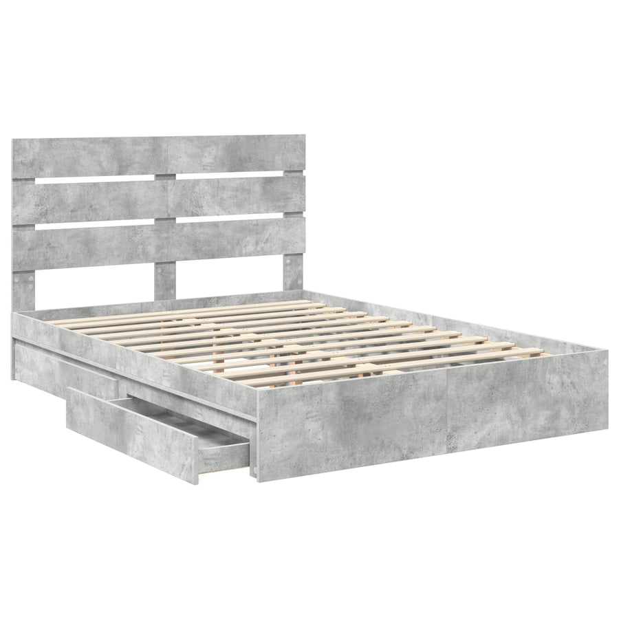 Opslag bed met hoofdeinde Beton Grijs 150 x 200 cm Bewerkt hout