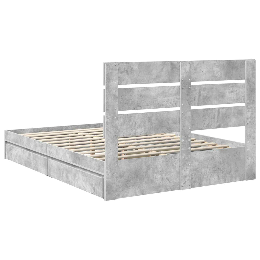 Opslag bed met hoofdeinde Beton Grijs 150 x 200 cm Bewerkt hout