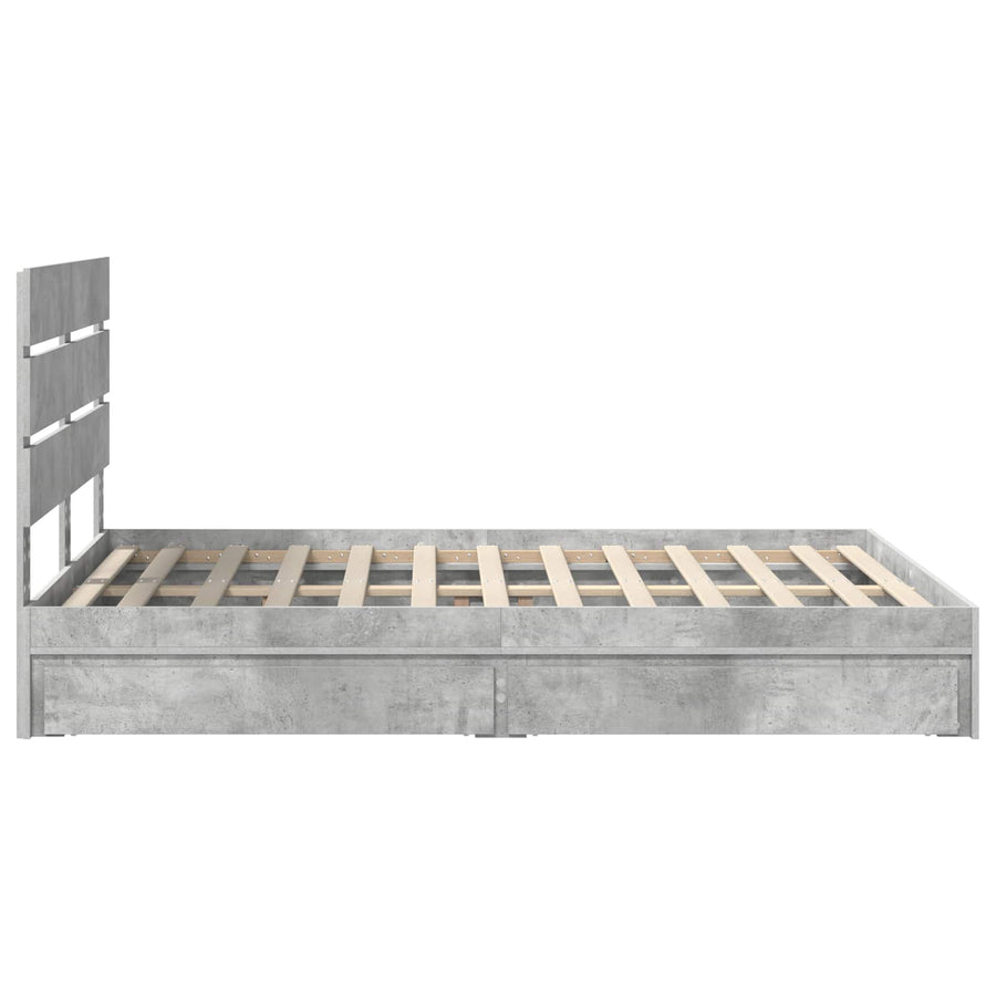 Opslag bed met hoofdeinde Beton Grijs 150 x 200 cm Bewerkt hout