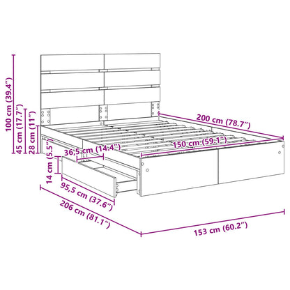 Opslag bed met hoofdeinde Beton Grijs 150 x 200 cm Bewerkt hout