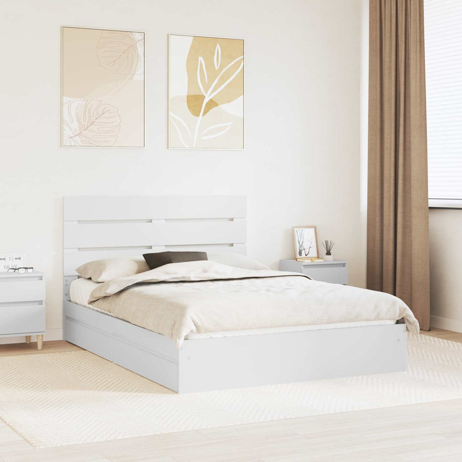 Opslag bed met hoofdeinde Wit 140 x 200 cm Bewerkt hout