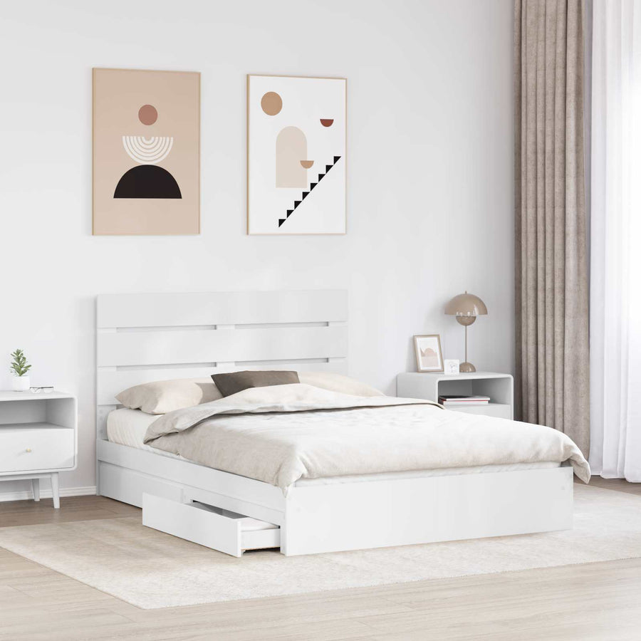 Opslag bed met hoofdeinde Wit 140 x 200 cm Bewerkt hout