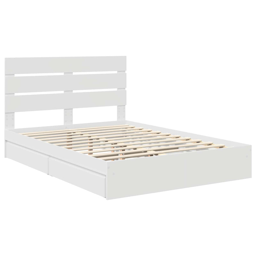 Opslag bed met hoofdeinde Wit 140 x 200 cm Bewerkt hout