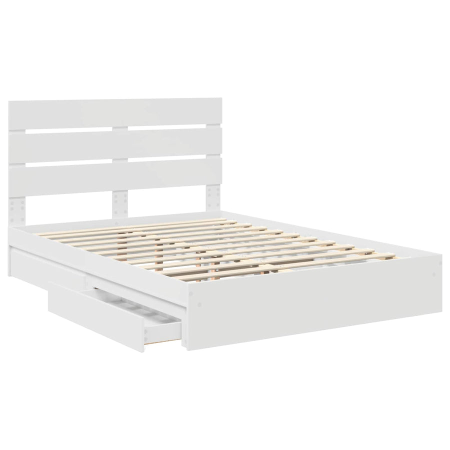 Opslag bed met hoofdeinde Wit 140 x 200 cm Bewerkt hout