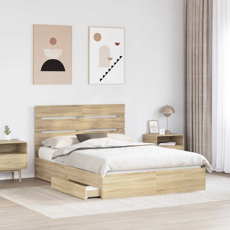Opslag bed met lade Sonoma Eiken 140 x 200 cm Bewerkt hout