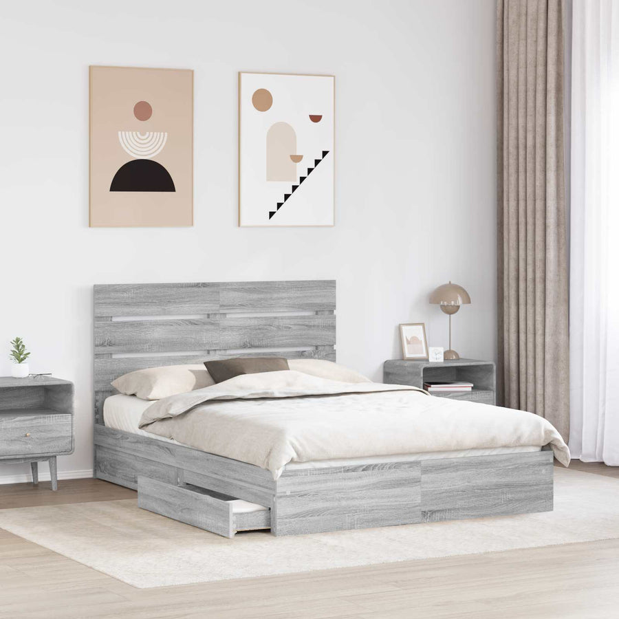 Opslag bed met lade Grijs Sonoma 140 x 200 cm Bewerkt hout