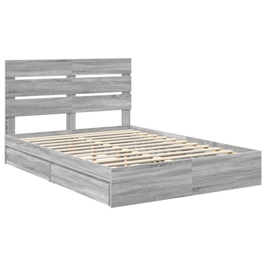 Opslag bed met lade Grijs Sonoma 140 x 200 cm Bewerkt hout
