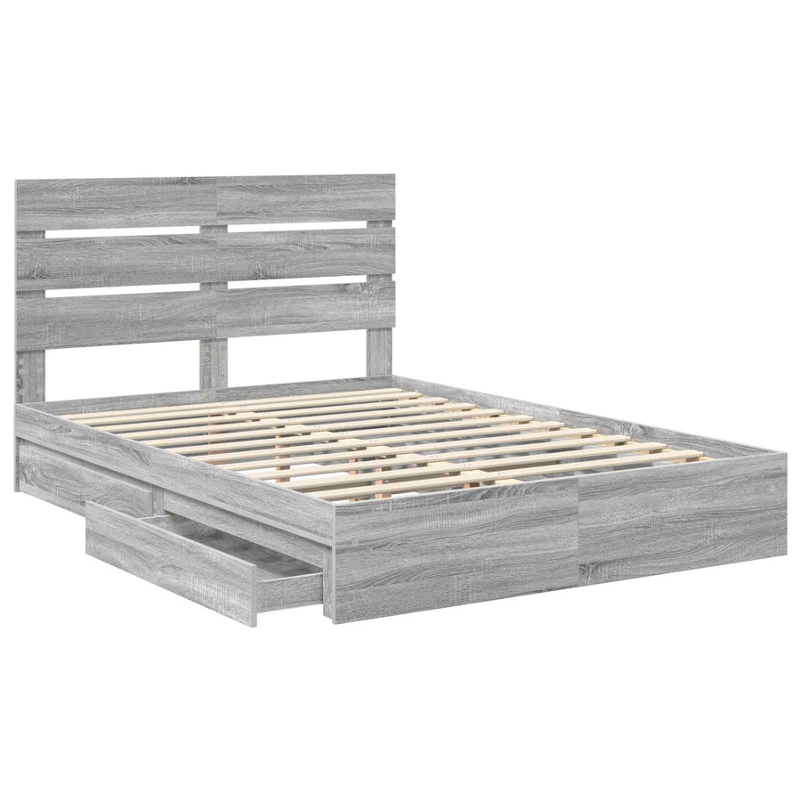 Opslag bed met lade Grijs Sonoma 140 x 200 cm Bewerkt hout