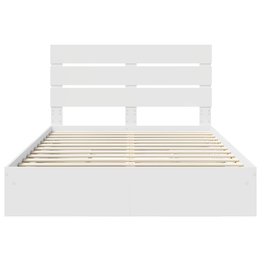 Opslag bed met hoofdeinde Wit 140 x 190 cm Bewerkt hout
