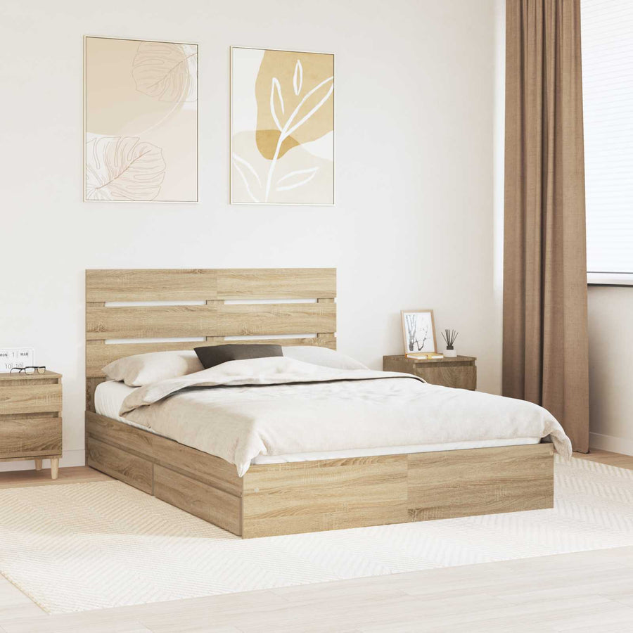Opslag bed met lade Sonoma Eiken 140 x 190 cm Bewerkt hout