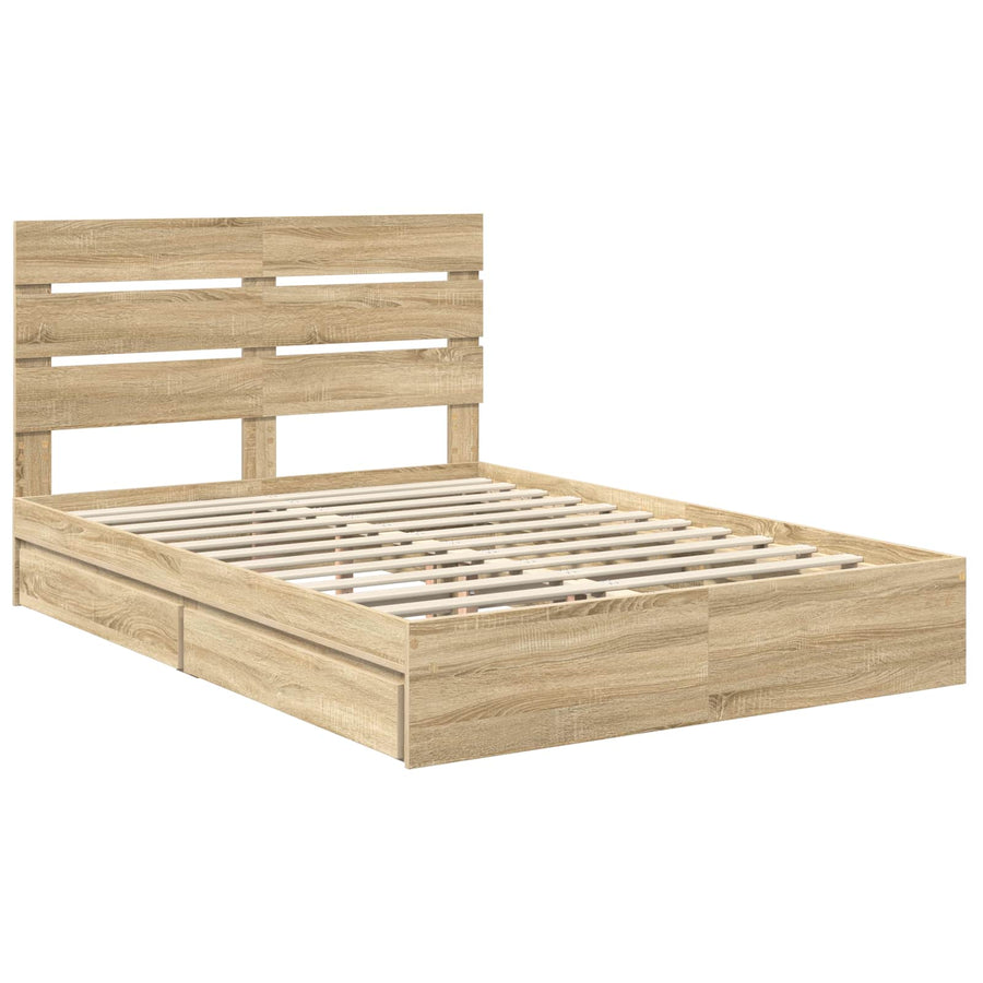 Opslag bed met lade Sonoma Eiken 140 x 190 cm Bewerkt hout