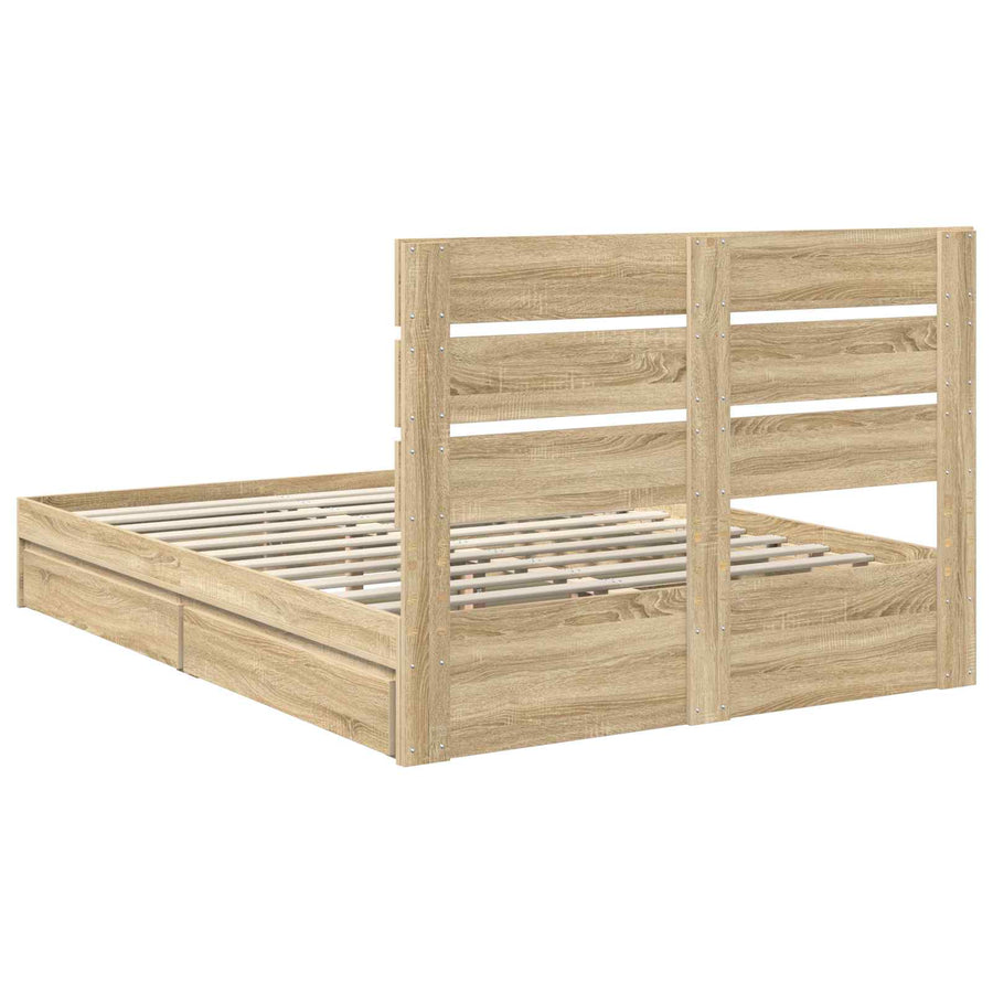 Opslag bed met lade Sonoma Eiken 140 x 190 cm Bewerkt hout