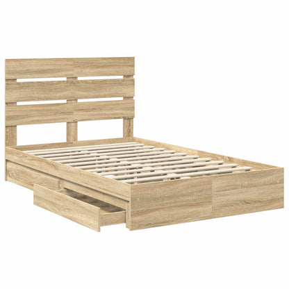 Opslag bed met lade Sonoma Eiken 135 x 190 cm Bewerkt hout