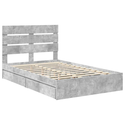 Opslag bed met hoofdeinde Beton Grijs 135 x 190 cm Bewerkt hout