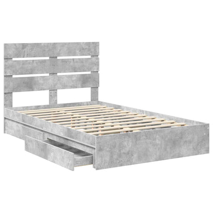 Opslag bed met hoofdeinde Beton Grijs 135 x 190 cm Bewerkt hout
