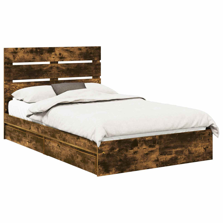 Opslag bed met lade Gerookt eiken 135 x 190 cm Bewerkt hout