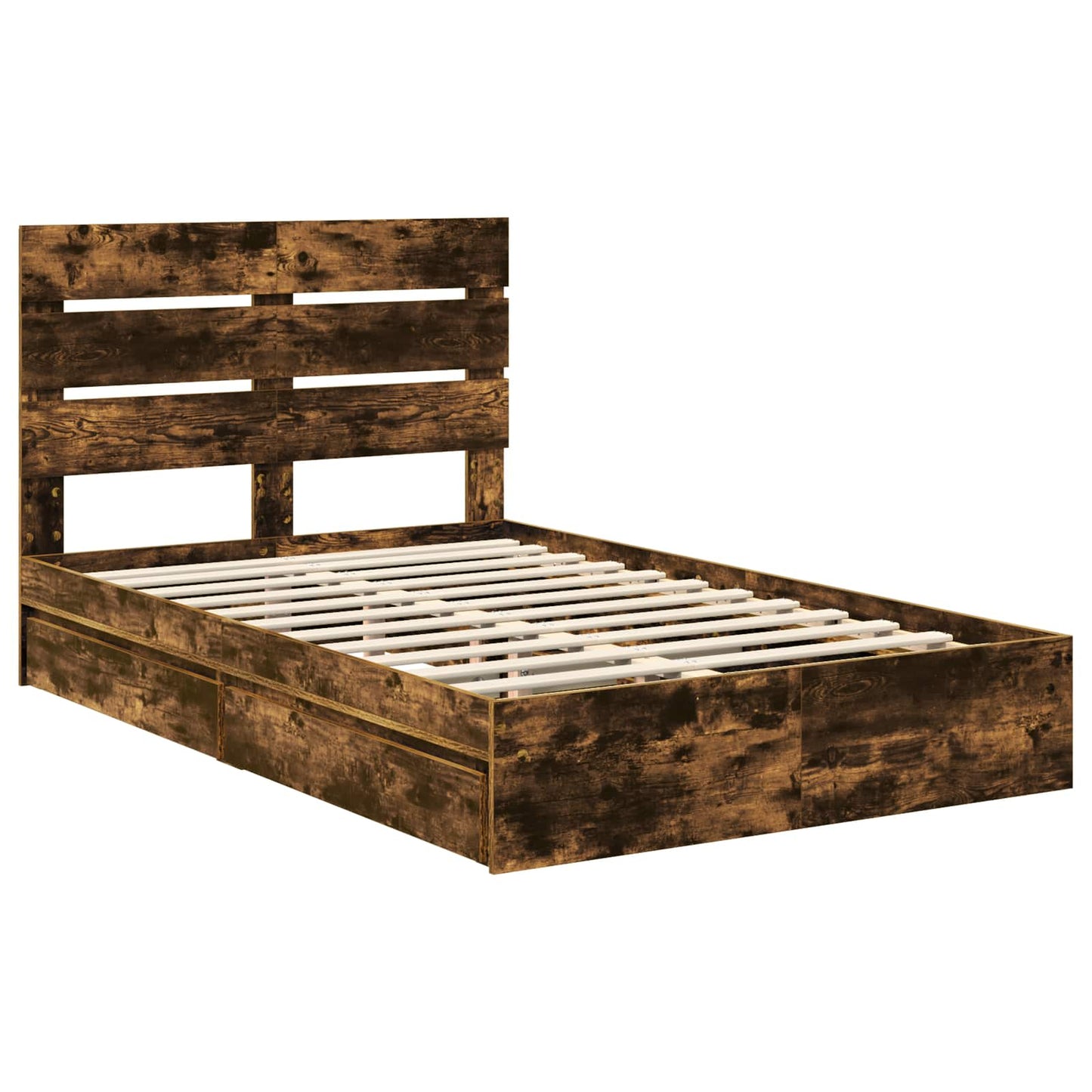 Opslag bed met lade Gerookt eiken 135 x 190 cm Bewerkt hout
