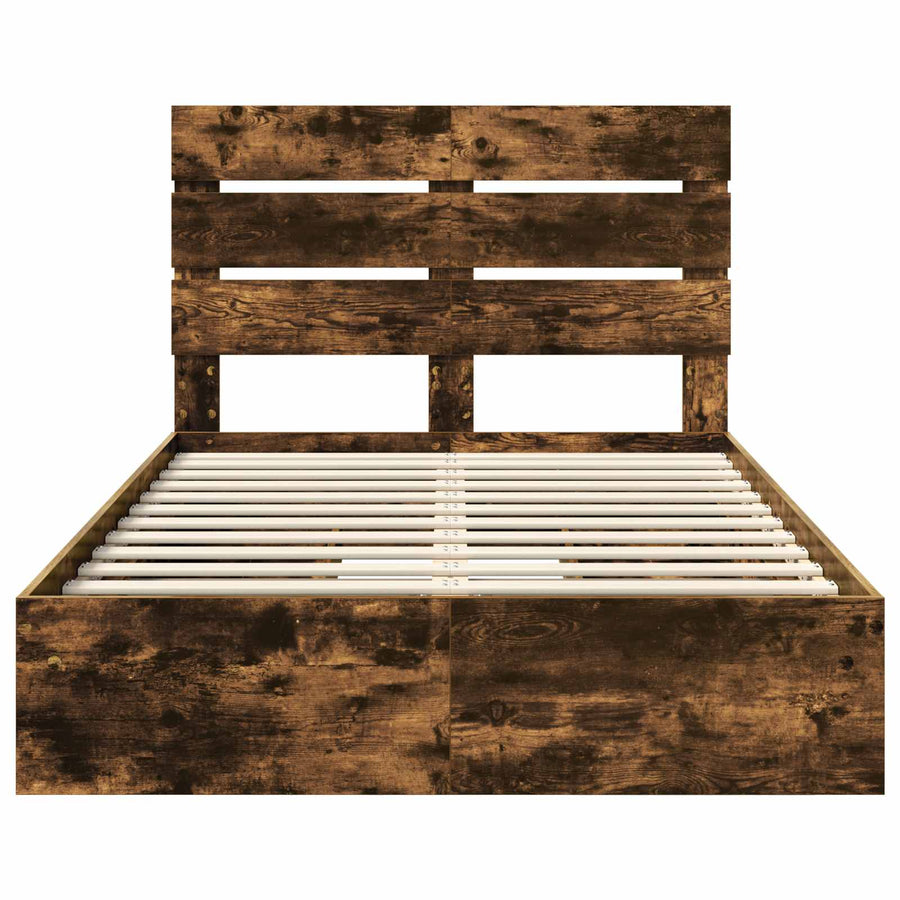 Opslag bed met lade Gerookt eiken 135 x 190 cm Bewerkt hout