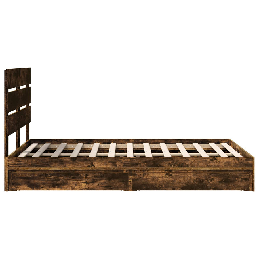 Opslag bed met lade Gerookt eiken 135 x 190 cm Bewerkt hout