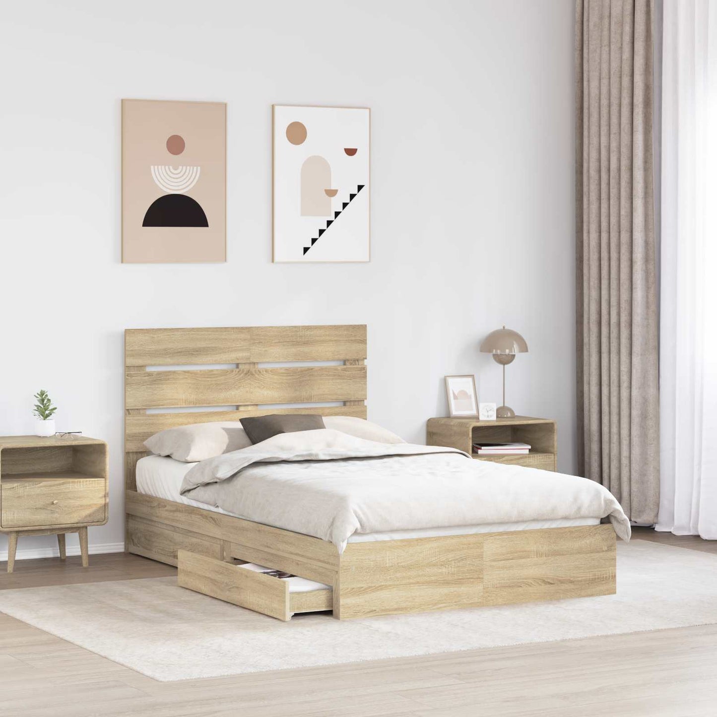 Opslag bed met lade Sonoma Eiken 120 x 200 cm Bewerkt hout