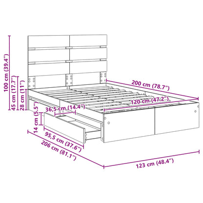 Opslag bed met lade Sonoma Eiken 120 x 200 cm Bewerkt hout