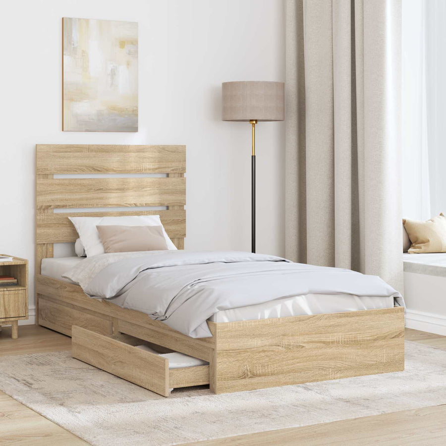 Opslag bed met lade Sonoma Eiken 100 x 200 cm Bewerkt hout