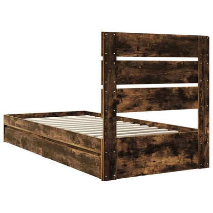 Opslag bed met lade Gerookt eiken 100 x 200 cm Bewerkt hout