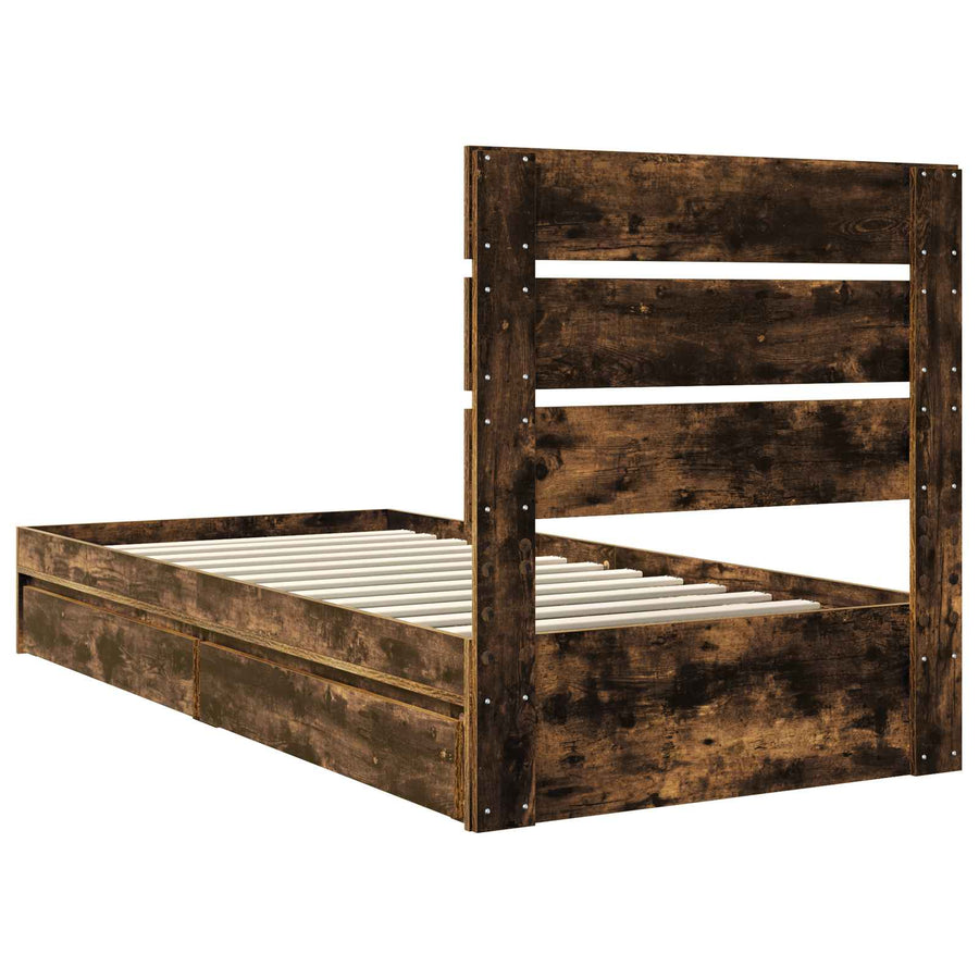 Opslag bed met lade Gerookt eiken 100 x 200 cm Bewerkt hout