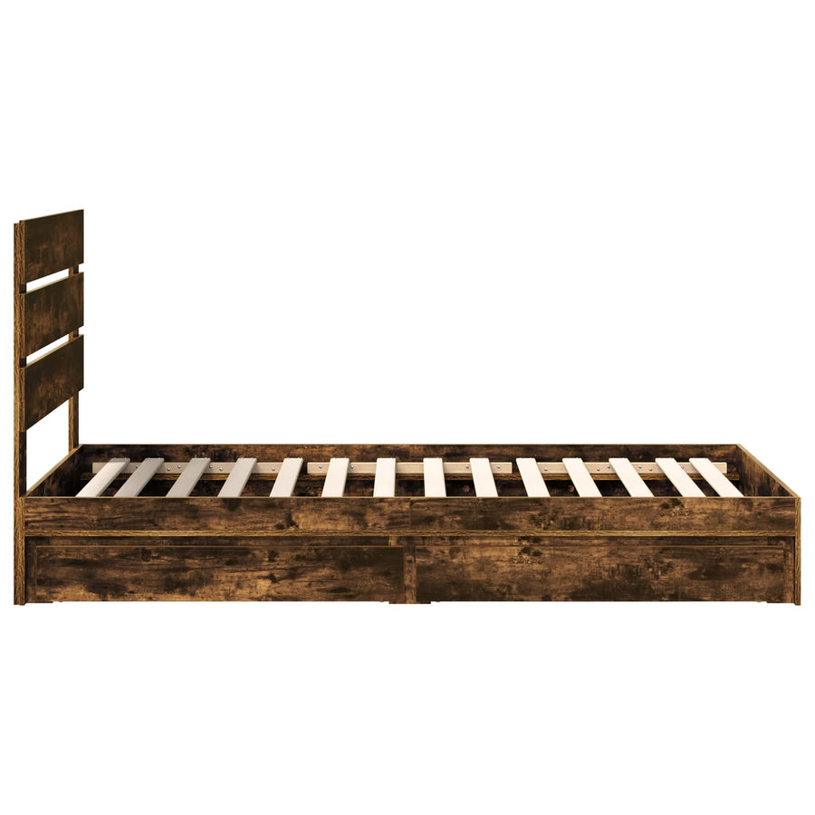 Opslag bed met lade Gerookt eiken 100 x 200 cm Bewerkt hout