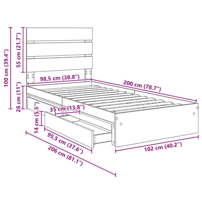 Opslag bed met lade Gerookt eiken 100 x 200 cm Bewerkt hout
