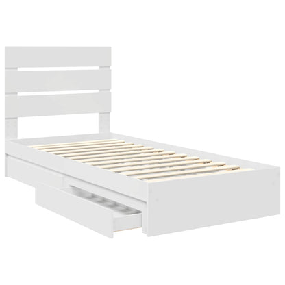 Opslag bed met hoofdeinde met lade Wit 90 x 200 cm Bewerkt hout