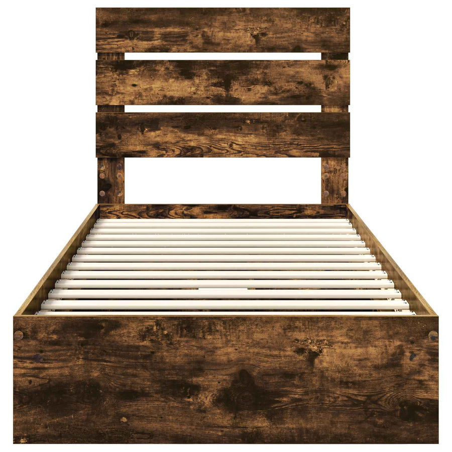 Opslag bed met lade Gerookt eiken 90 x 200 cm Bewerkt hout