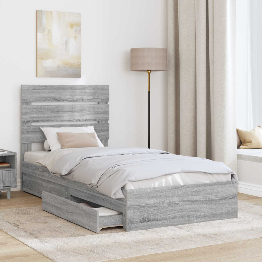 Opslag bed met hoofdeinde Grijs Sonoma 90 x 200 cm Bewerkt hout