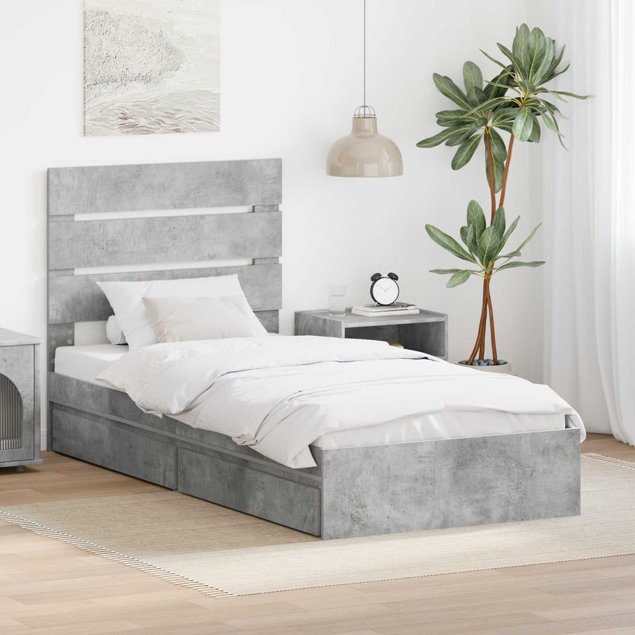 Opslag bed met hoofdeinde Beton Grijs 90 x 190 cm Bewerkt hout