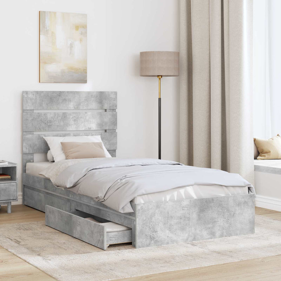 Opslag bed met hoofdeinde Beton Grijs 90 x 190 cm Bewerkt hout