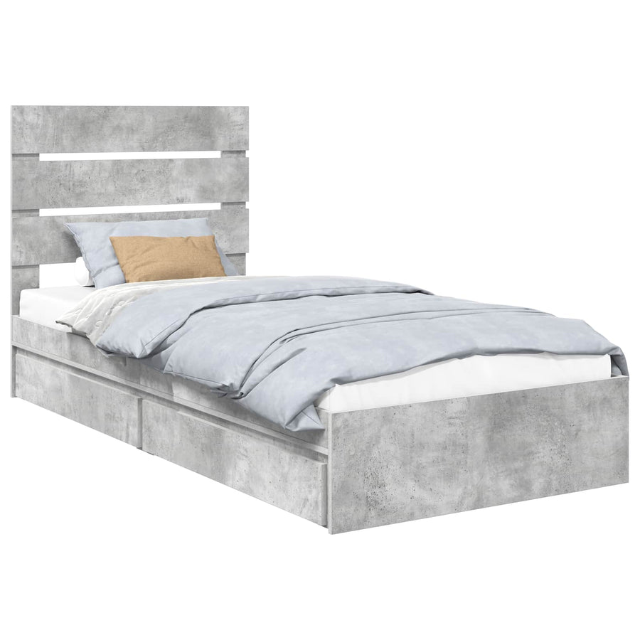 Opslag bed met hoofdeinde Beton Grijs 90 x 190 cm Bewerkt hout