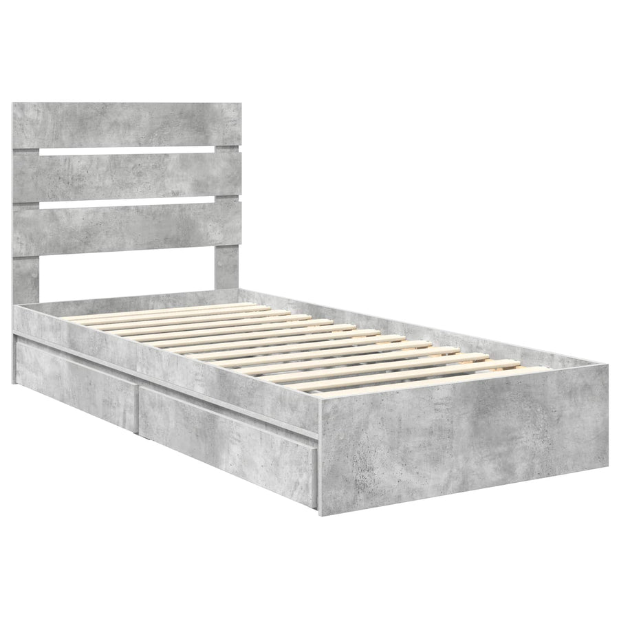 Opslag bed met hoofdeinde Beton Grijs 90 x 190 cm Bewerkt hout
