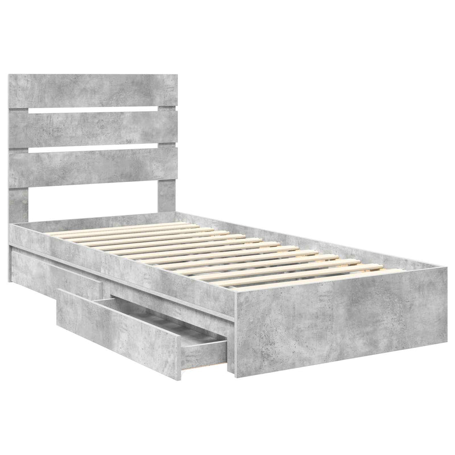 Opslag bed met hoofdeinde Beton Grijs 90 x 190 cm Bewerkt hout