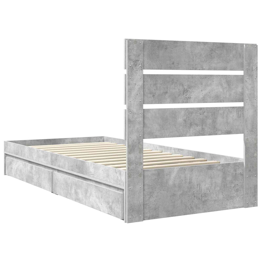 Opslag bed met hoofdeinde Beton Grijs 90 x 190 cm Bewerkt hout