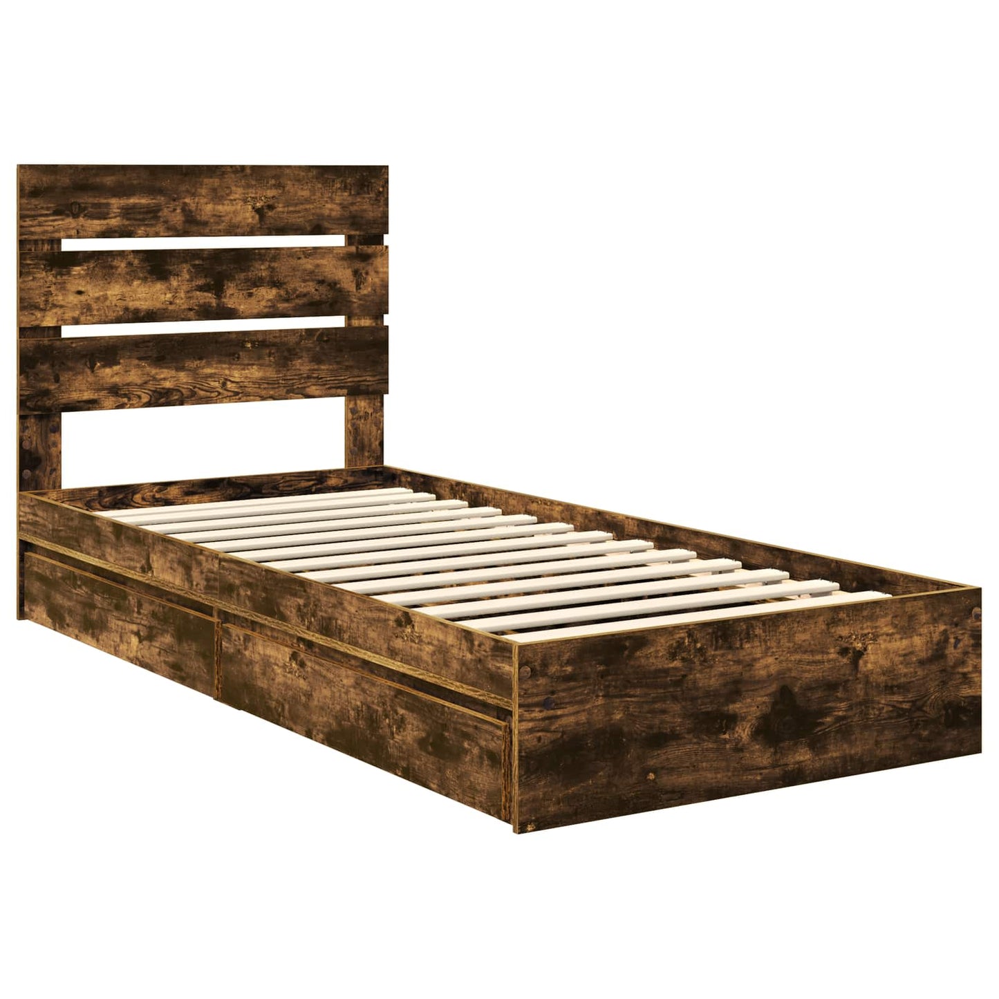 Opslag bed met lade Gerookt eiken 90 x 190 cm Bewerkt hout