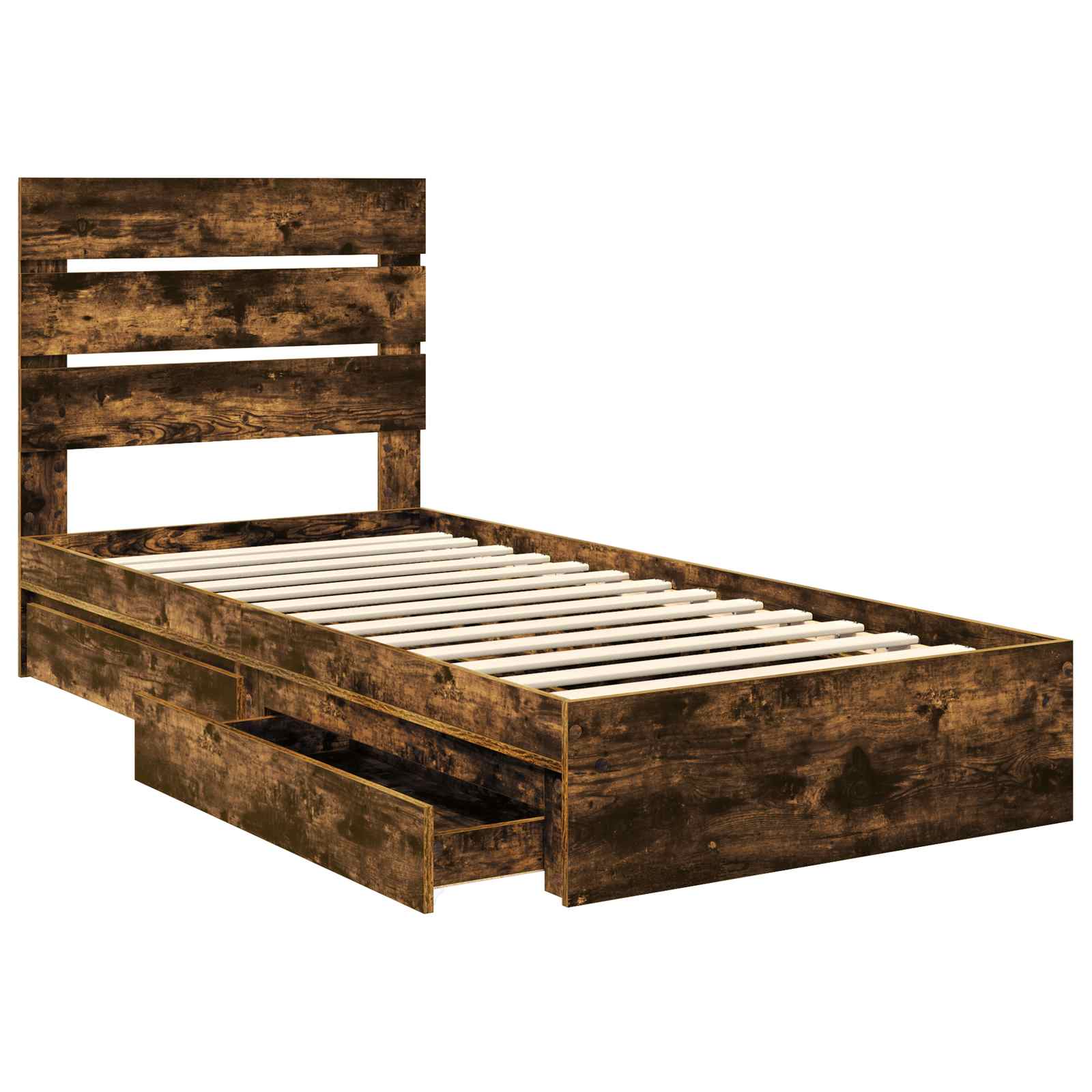 Opslag bed met lade Gerookt eiken 90 x 190 cm Bewerkt hout