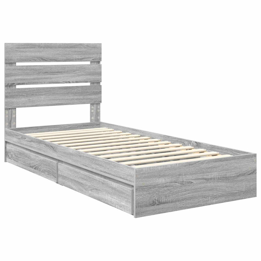 Opslag bed met hoofdeinde Grijs Sonoma 90 x 190 cm Bewerkt hout
