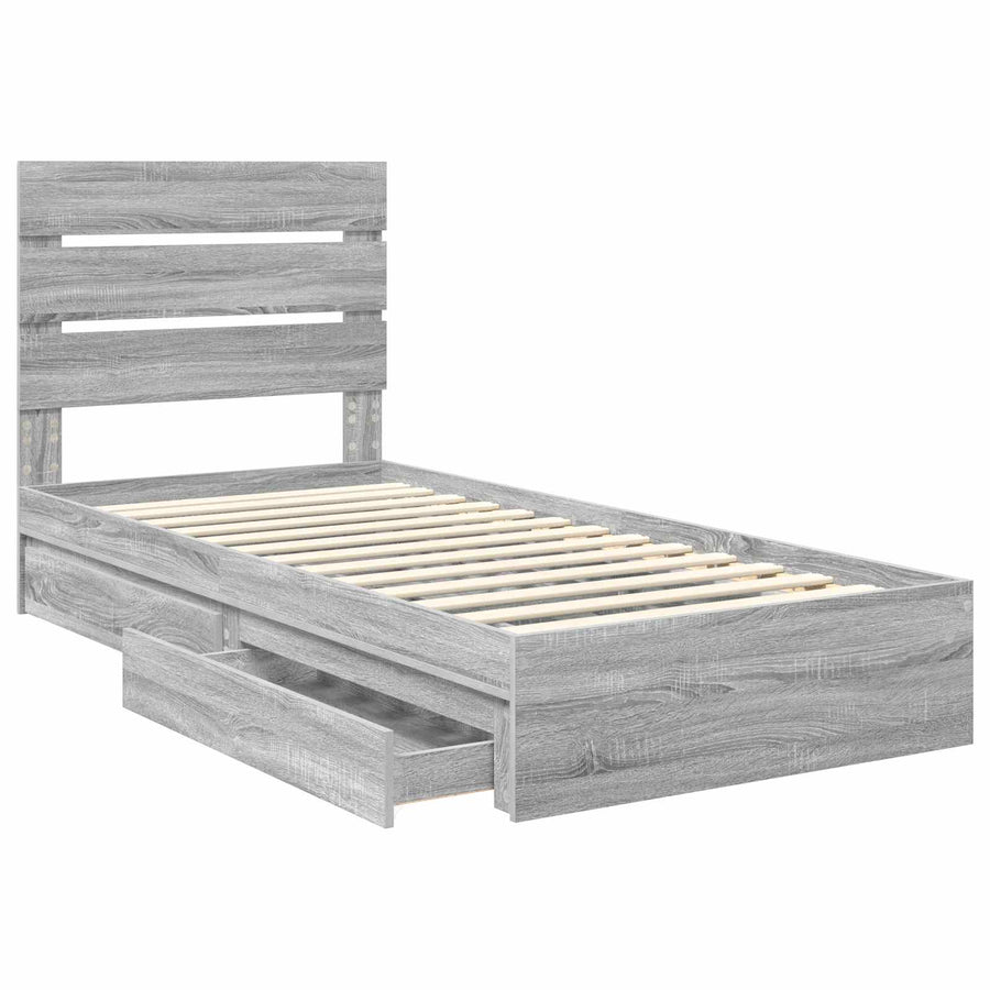 Opslag bed met hoofdeinde Grijs Sonoma 90 x 190 cm Bewerkt hout