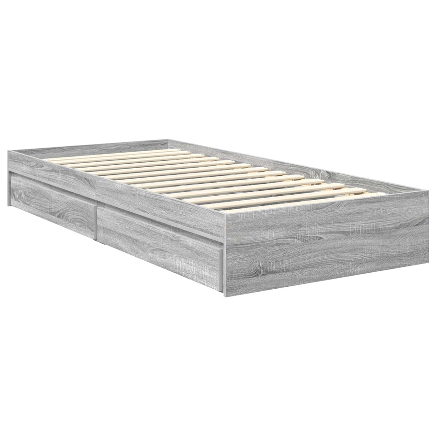 Opslag bed met hoofdeinde Grijs Sonoma 90 x 190 cm Bewerkt hout