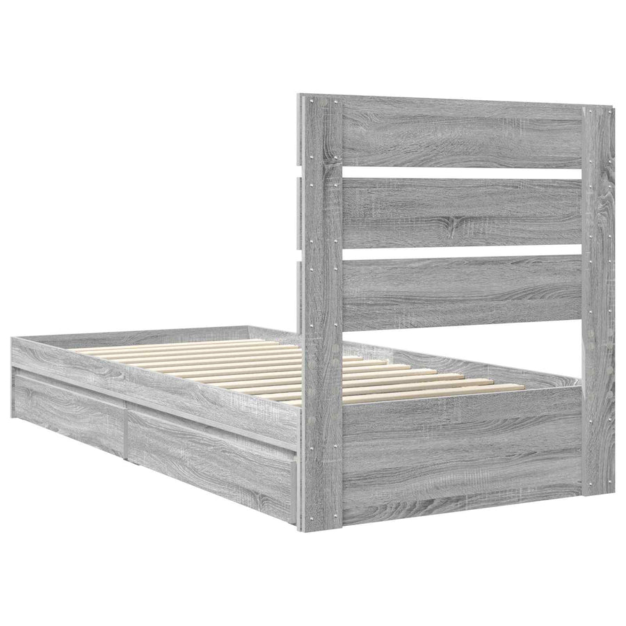 Opslag bed met hoofdeinde Grijs Sonoma 90 x 190 cm Bewerkt hout