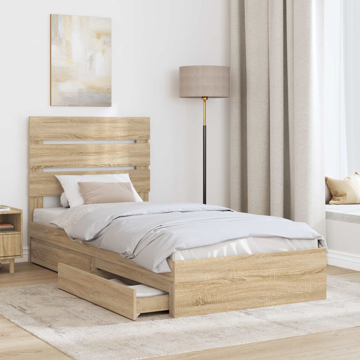 Opslag bed met hoofdeinde Sonoma Eiken 75 x 190 cm Bewerkt hout