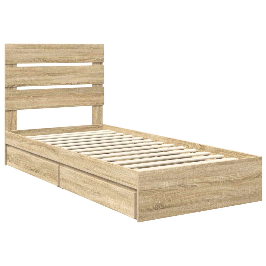 Opslag bed met hoofdeinde Sonoma Eiken 75 x 190 cm Bewerkt hout